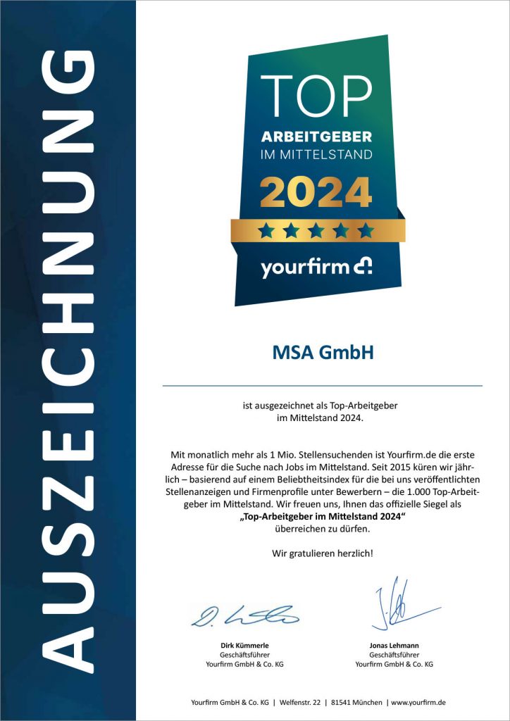 Urkunde MSA GmbH - Top-Arbeitgeber 2024
